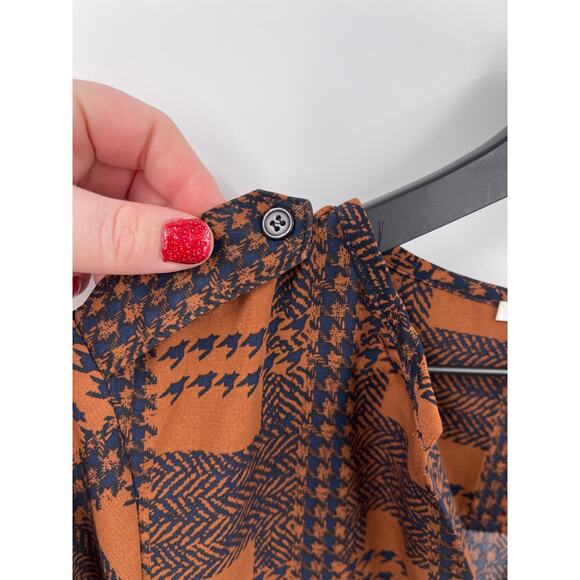 Collective Concepts Brown and Navy Patchwork Print Blouse Size Small - Picture 6 of 9